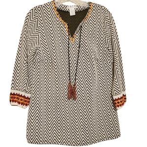 Esley | Women's Chevron Print Blouse with Tassels (Size Medium)